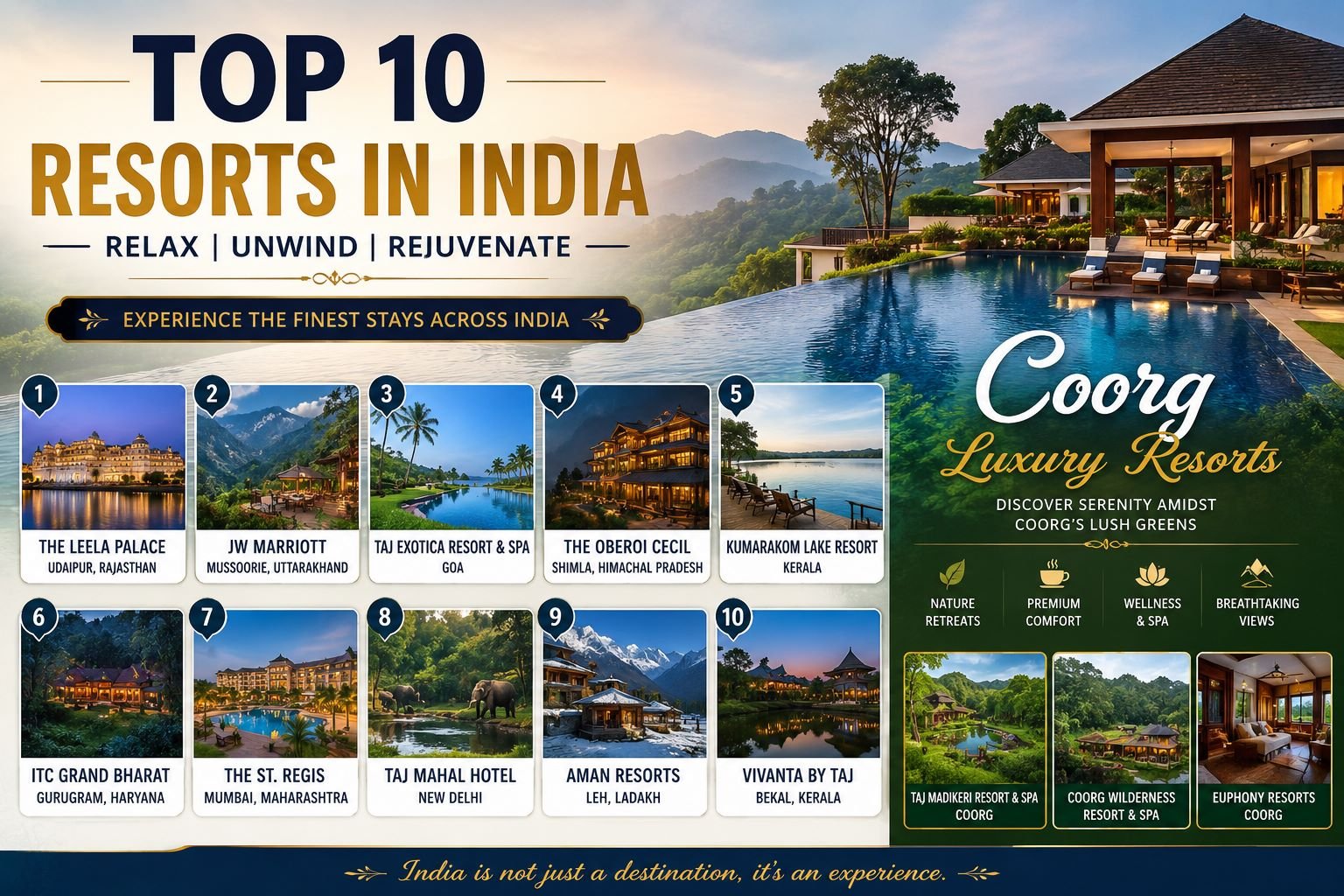 Top 10 Resorts in India: Discover Exceptional Luxury and the Finest Coorg Luxury Resorts